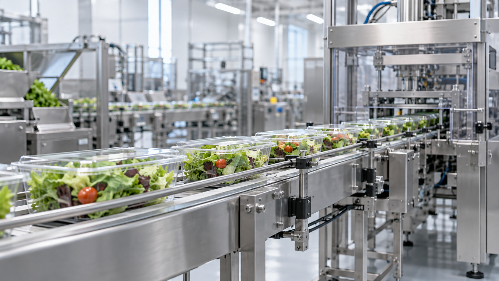 Automatisierte Lebensmittelproduktion mit Verpackungslinie